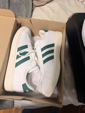 adidas Men's White Sneakers with Green Three Stripes